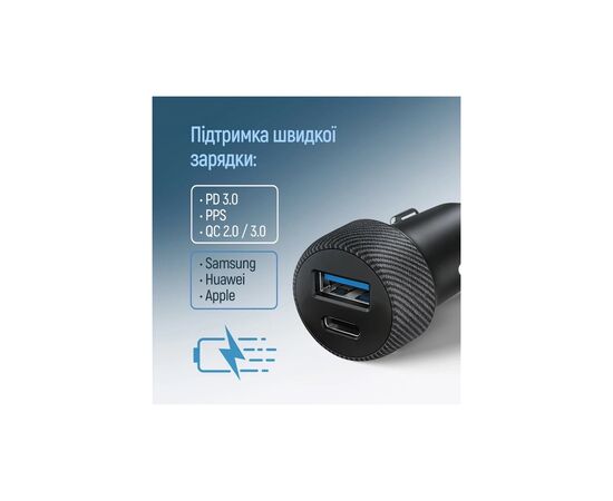 Зарядное устройство ColorWay USB-C PD35W + USB QC3.0 car adapter (CW-CHA064PD-BK), изображение 9