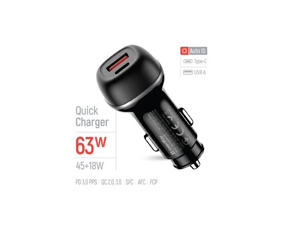 Зарядное устройство ColorWay USB-C PD45W + USB QC3.0 car adapter (CW-CHA067PD-BK), изображение 6