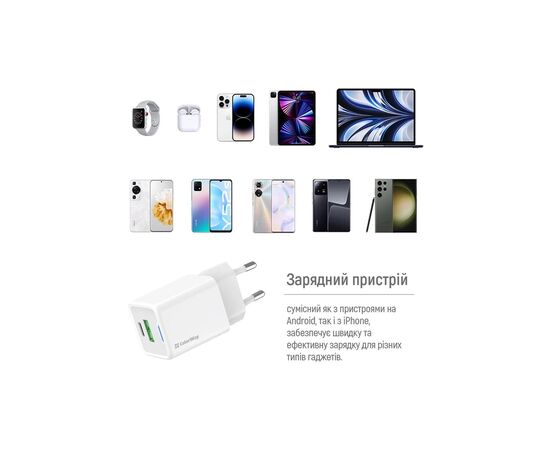Зарядное устройство ColorWay USB-C PD20W + 1xUSB QC4.0 white (CW-CHS062PD-WT), изображение 11