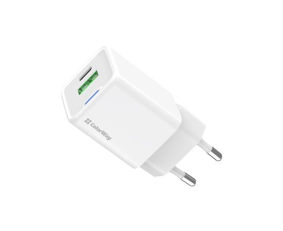 Зарядное устройство ColorWay USB-C PD20W + 1xUSB QC4.0 white (CW-CHS062PD-WT)