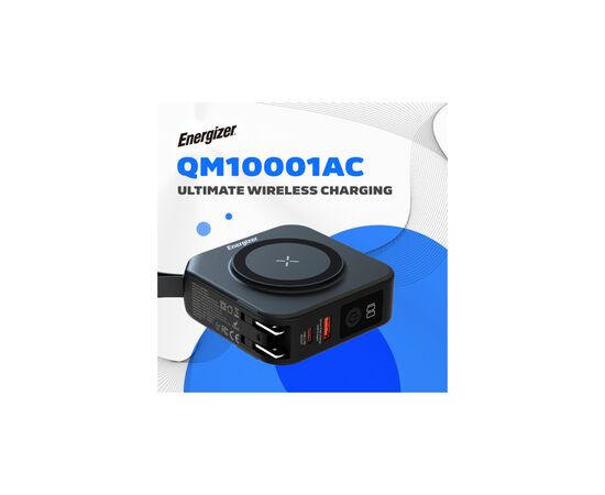 Батарея универсальная Energizer Magnetic Wireless 10000mAh 20W PD, AC зарядка, QI/15W, built-in USB-C (QM10001AC), изображение 6