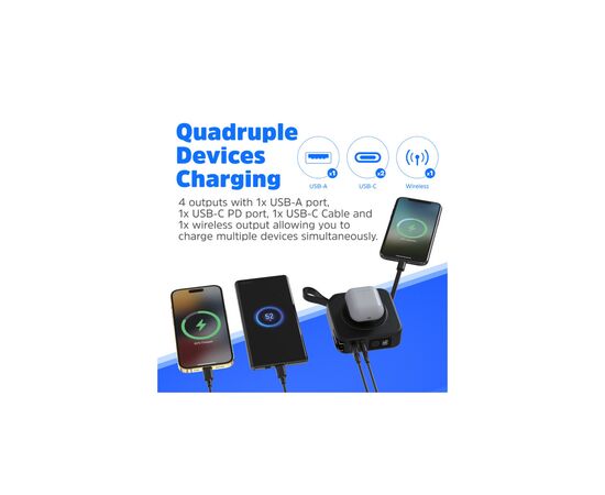 Батарея универсальная Energizer Magnetic Wireless 10000mAh 20W PD, AC зарядка, QI/15W, built-in USB-C (QM10001AC), изображение 8