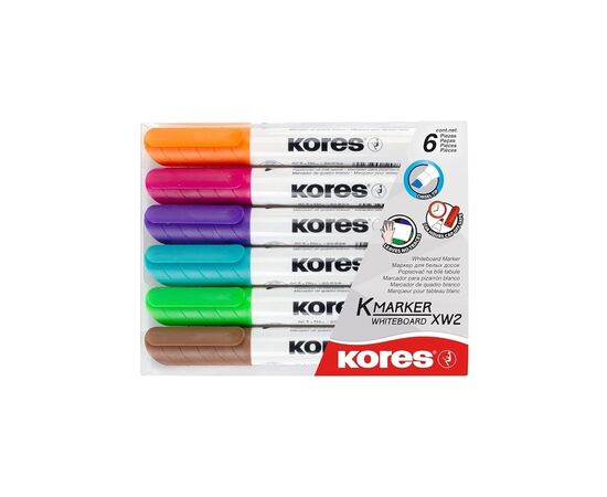 Набір маркерів KORES для білих дошок 3-5 мм, 6 кольорів, скошений (K20803)