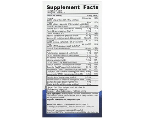 Вітамінно-мінеральний комплекс Nordic Naturals Мультивітаміни для чоловіків, Men's Multivitamin, One Daily, 30 таблето (NOR-01554), зображення 2
