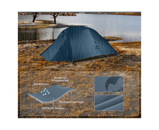 Намет Naturehike надлегкий тримісний з футпринтом Cloud Up 3 UL NH18T030-T-T, 20D, темно-синій (6927595783290), зображення 7