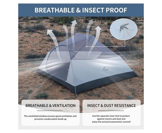 Намет Naturehike надлегкий тримісний з футпринтом Cloud Up 3 UL NH18T030-T-T, 20D, темно-синій (6927595783290), зображення 8