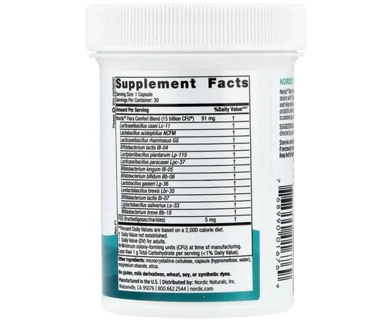 Вітамінно-мінеральний комплекс Nordic Naturals Пробіотики, 15 млрд КУО, Nordic Flora Probiotic, Comfort, 30 капсул (NOR-01676), зображення 6