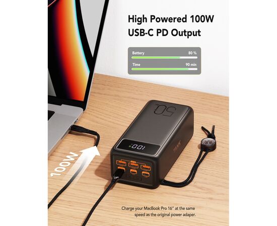 Батарея универсальная VEGER 56000mAh W5001C Tank 100W, PD, QC, Black (6970453555454), изображение 2