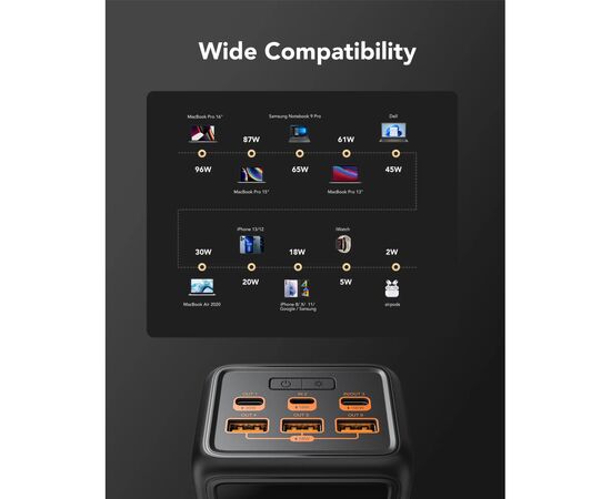 Батарея универсальная VEGER 56000mAh W5001C Tank 100W, PD, QC, Black (6970453555454), изображение 7