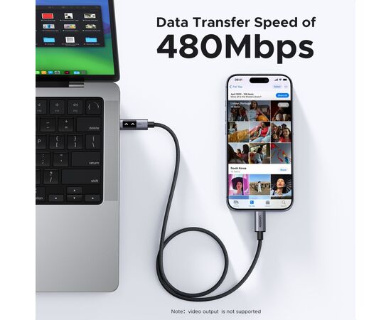 Дата кабель USB-C to USB-C 2.0m PD 100W L509 black Ugreen (35512), зображення 7