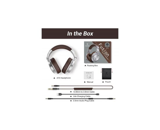 Навушники OneOdio Fusion A70 Bluetooth+3,5мм/6,35мм Silver/Brown (A70 Silver Brown), зображення 3