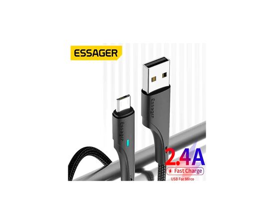 Дата кабель USB 2.0 AM to Micro 5P 1.0m 3A black Essager (EXCM-LS01), зображення 6