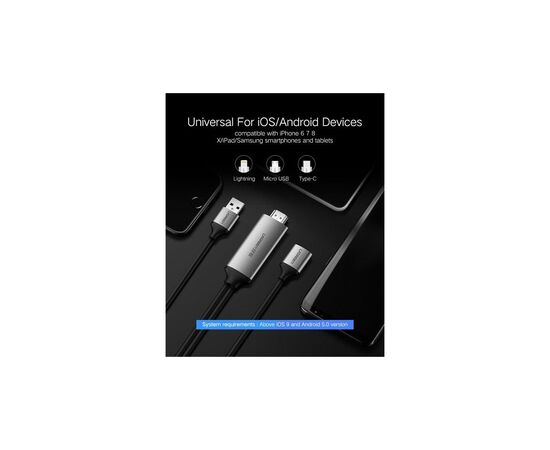 Кабель мультимедийный USB to HDMI 1.5m gray Ugreen (50291), изображение 4