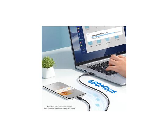 Дата кабель USB 2.0 AM to Lightning + Micro 5P + USB-C 1.2m 100W Essager (EXCMTL-JJ01-P), зображення 7