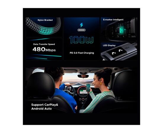 Дата кабель USB-C to USB-C 1.0m PD 100W L509 black Ugreen (35501), зображення 3