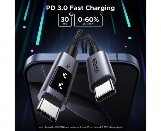 Дата кабель USB-C to USB-C 1.0m PD 100W L509 black Ugreen (35501), зображення 4
