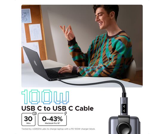 Дата кабель USB-C to USB-C 1.0m PD 100W L509 black Ugreen (35501), зображення 6