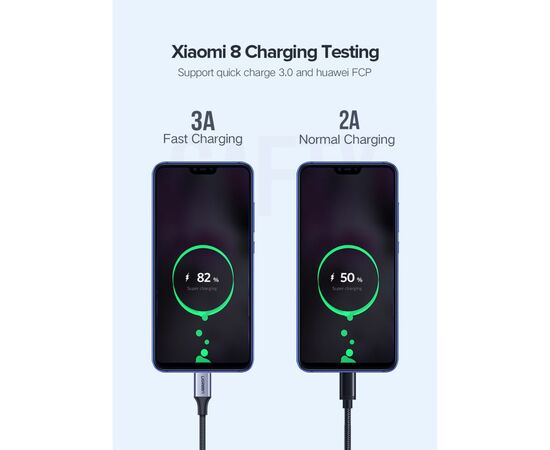 Дата кабель USB 2.0 AM to USB-C 0.25m 3A aluminum braid nickel plating black Ugreen (60124), зображення 7
