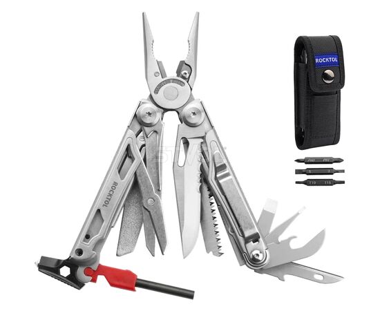 Мультитул Rocktol 22-в-1 з нейлоновим чохлом, кресалом, свистком та бітами (SK04), зображення 9