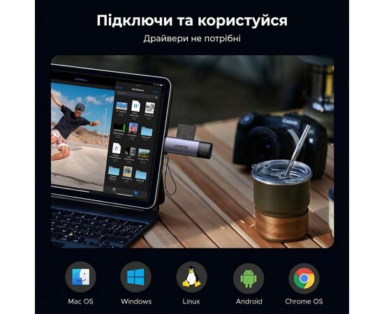 Считыватель флеш-карт Ugreen USB-C + USB to TF/SD 3.0 CM185 gray (50706), изображение 5