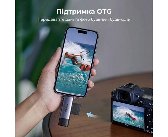 Считыватель флеш-карт Ugreen USB-C + USB to TF/SD 3.0 CM185 gray (50706), изображение 8