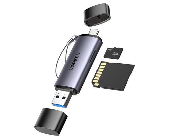 Считыватель флеш-карт Ugreen USB-C + USB to TF/SD 3.0 CM185 gray (50706)