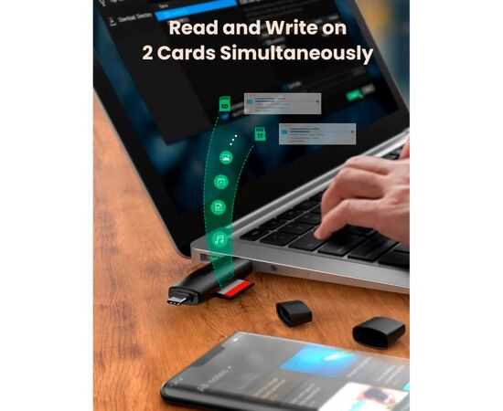 Считыватель флеш-карт Ugreen USB-C + USB to TF/SD 3.0 CM304 black (80191), изображение 4