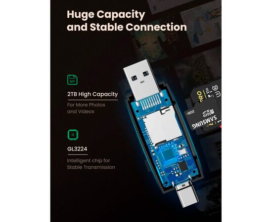 Считыватель флеш-карт Ugreen USB-C + USB to TF/SD 3.0 CM304 black (80191), изображение 7