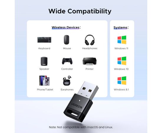 Bluetooth-адаптер Ugreen USB Bluetooth 5.4 CM748 Black (45134), изображение 4