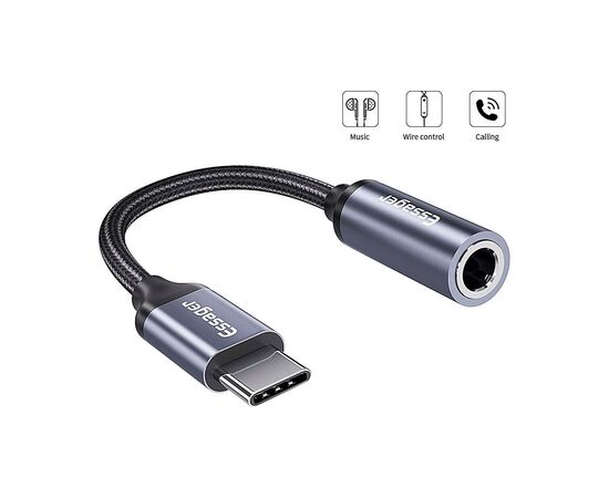 Переходник USB-C M to 3.5mm F 0.12m gray Essager (EZJE01-0G), изображение 2