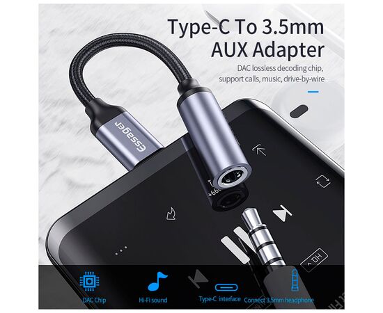 Переходник USB-C M to 3.5mm F 0.12m gray Essager (EZJE01-0G), изображение 3
