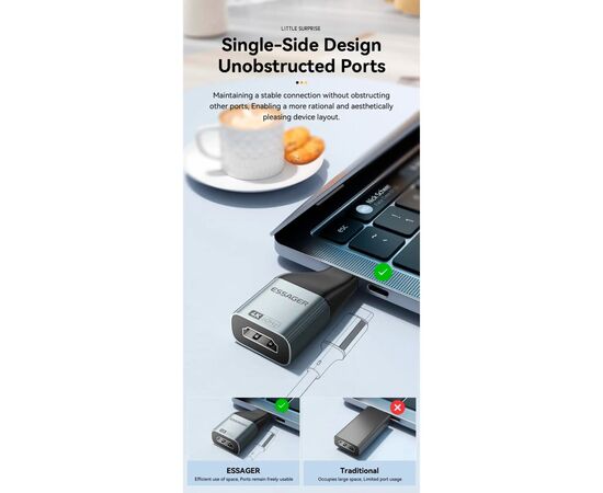 Переходник HDMI F to USB-C M 4K60Hz Essager (EZJHD60-MJ0G-P), изображение 5