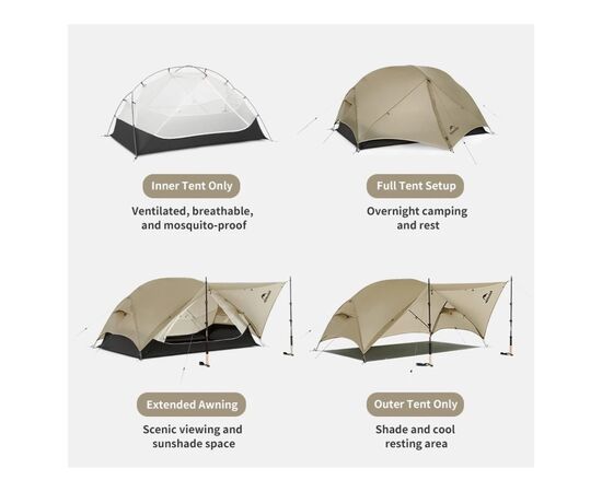 Намет Naturehike надлегкий двомісний Mongar CNK2550WS016, 15D, сiрий (6927595770504), зображення 11