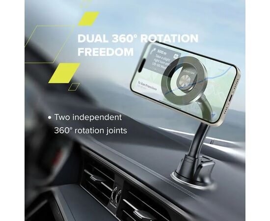 Универсальный автодержатель Canyon Magnetic car holder OnGrip 12 suction + air vent Black (CNS-CCHM12), изображение 12