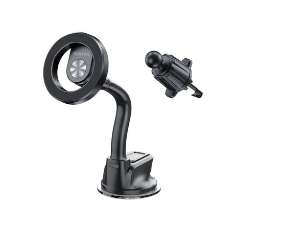 Универсальный автодержатель Canyon Magnetic car holder OnGrip 12 suction + air vent Black (CNS-CCHM12)