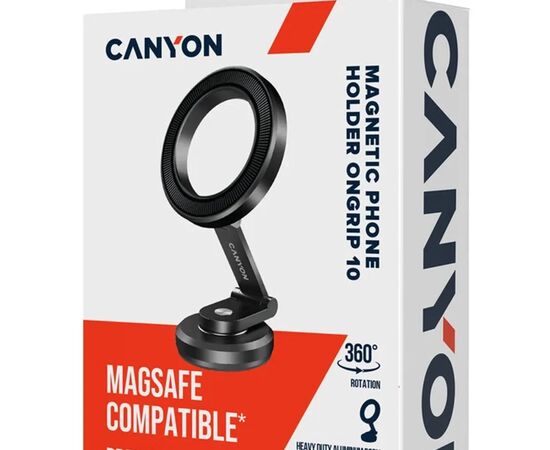 Універсальний автотримач Canyon Magnetic phone holder OnGrip 10 aluminum Black (CNS-CCHM10), зображення 7