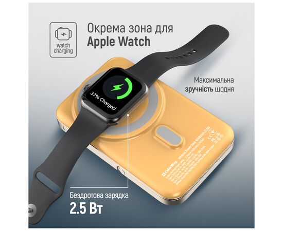 Батарея універсальна ColorWay 10 000 mAh PD/22.5W, 15W MagSafe & Watch Wireless Amber (CW-PB100LPA2Y-WPDD), зображення 10