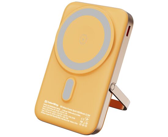 Батарея універсальна ColorWay 10 000 mAh PD/22.5W, 15W MagSafe & Watch Wireless Amber (CW-PB100LPA2Y-WPDD), зображення 2