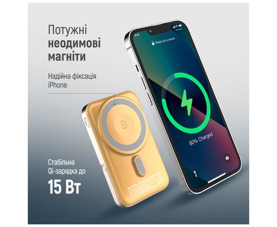 Батарея універсальна ColorWay 10 000 mAh PD/22.5W, 15W MagSafe & Watch Wireless Amber (CW-PB100LPA2Y-WPDD), зображення 9