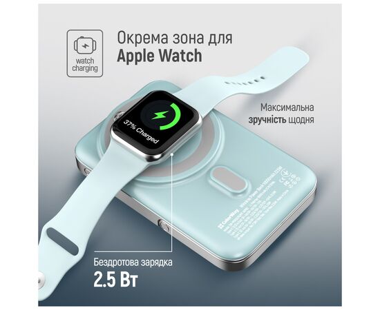 Батарея универсальная ColorWay 10 000 mAh PD/22.5W, 15W MagSafe & Watch Wireless Aquamarine (CW-PB100LPA2MT-WPDD), изображение 10