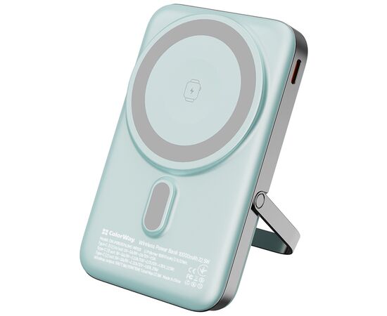 Батарея универсальная ColorWay 10 000 mAh PD/22.5W, 15W MagSafe & Watch Wireless Aquamarine (CW-PB100LPA2MT-WPDD), изображение 2