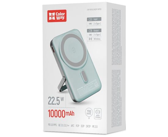 Батарея универсальная ColorWay 10 000 mAh PD/22.5W, 15W MagSafe & Watch Wireless Aquamarine (CW-PB100LPA2MT-WPDD), изображение 5