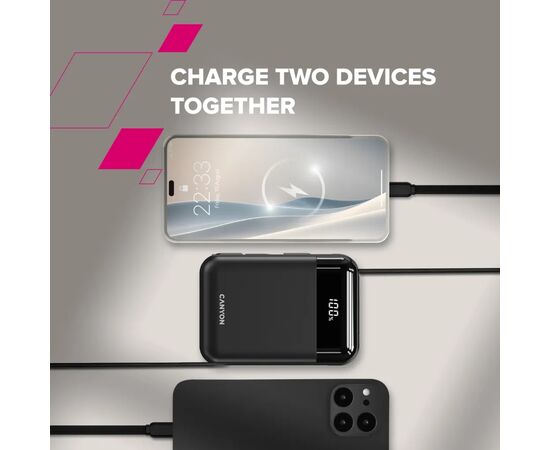 Батарея универсальная Canyon 10000mAh OnPower 104 PD/20W, QC/22.5W built-in cable Black (CNS-CPB104B), изображение 10