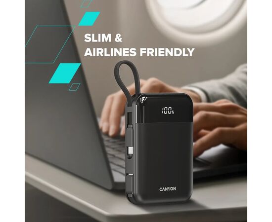 Батарея универсальная Canyon 10000mAh OnPower 104 PD/20W, QC/22.5W built-in cable Black (CNS-CPB104B), изображение 11
