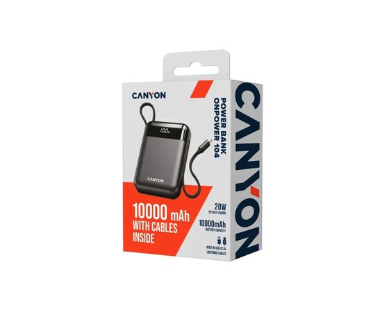 Батарея универсальная Canyon 10000mAh OnPower 104 PD/20W, QC/22.5W built-in cable Black (CNS-CPB104B), изображение 5