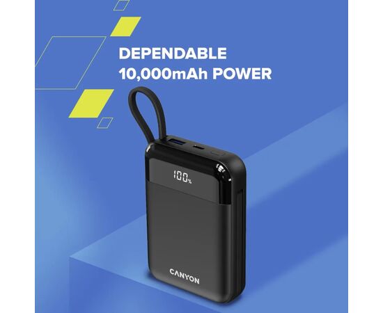 Батарея универсальная Canyon 10000mAh OnPower 104 PD/20W, QC/22.5W built-in cable Black (CNS-CPB104B), изображение 6