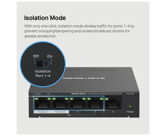 Коммутатор сетевой Mercusys MS105GP, изображение 7