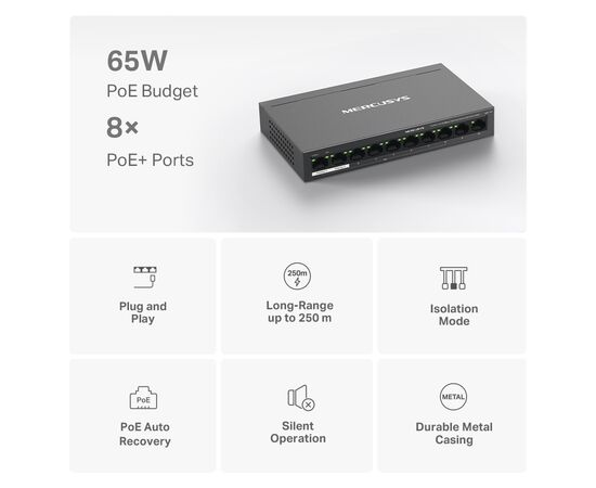 Коммутатор сетевой Mercusys MS110P, изображение 4