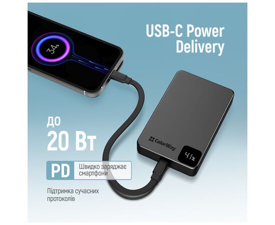 Батарея універсальна ColorWay 10 000 mAh PD/22.5W, 15W MagSafe Black (CW-PB100LPA1BK-WPDD), зображення 10