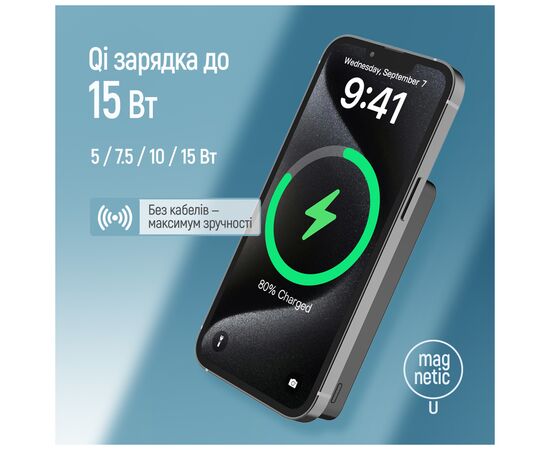 Батарея універсальна ColorWay 10 000 mAh PD/22.5W, 15W MagSafe Black (CW-PB100LPA1BK-WPDD), зображення 9